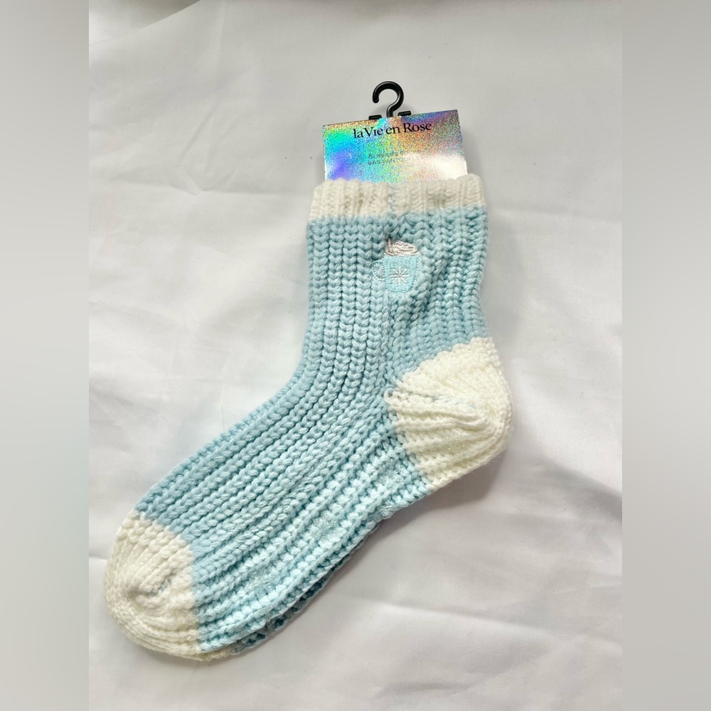 La Vie en Rose women  O/S socks 1 pair slippers socks knit snowflakes grip